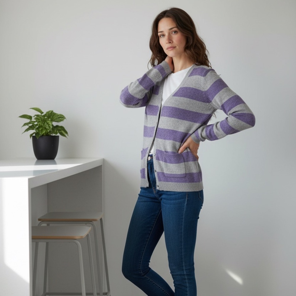 Magaschoni  Gray/Purple Sweater Striped 100% Cashmere